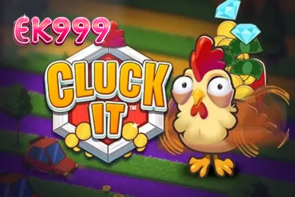 Cluck It গেমের একটি দৃশ্য যেখানে একটি মুরগি ফার্মের পথে লাফ দিচ্ছে